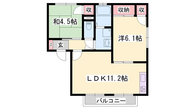 ディアス妻鹿駅前(2LDK/2階)の間取り写真