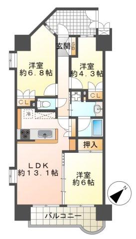 八王子明神町アーバンライフ(3LDK/8階)の間取り写真
