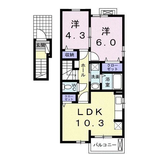 シャイニー(2LDK/2階)の間取り写真