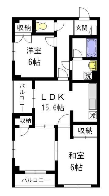 サンフラワー(2LDK/3階)の間取り写真