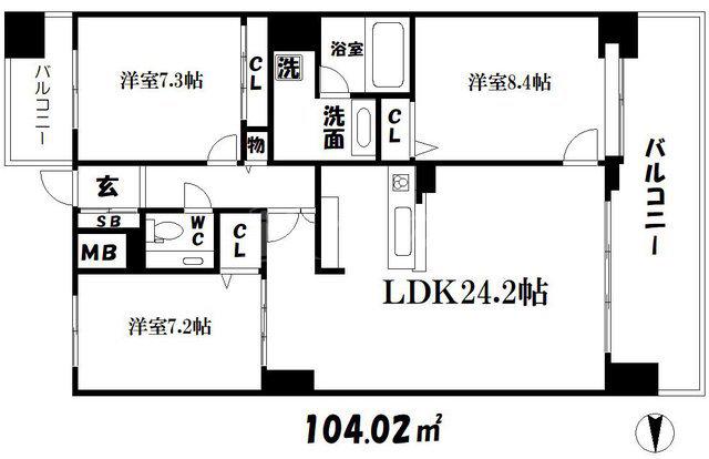 エグゼタワー道修町(3LDK/12階)の間取り写真