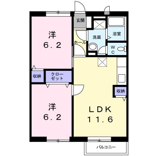 サニースポットB(2LDK/2階)の間取り写真