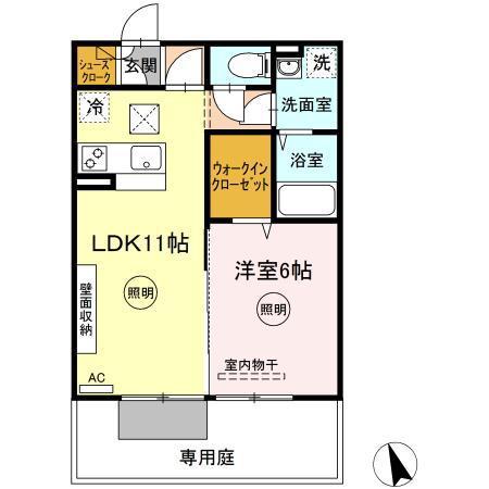 プラージュ 屋島(1LDK/1階)の間取り写真