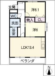 スカイふじ(2LDK/2階)の間取り写真