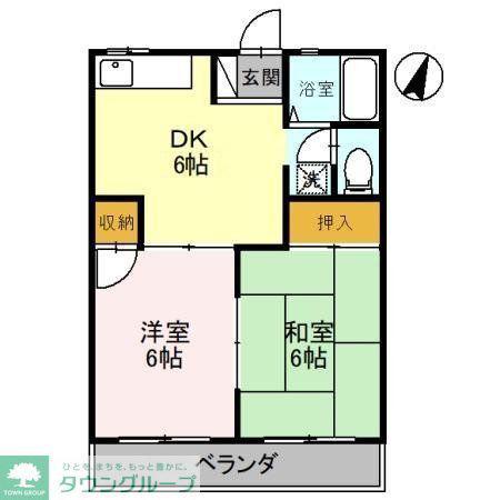 コーポサニーサイド(2DK/2階)の間取り写真