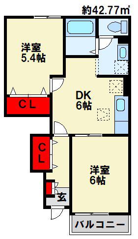 オネストハウスC棟(2DK/1階)の間取り写真