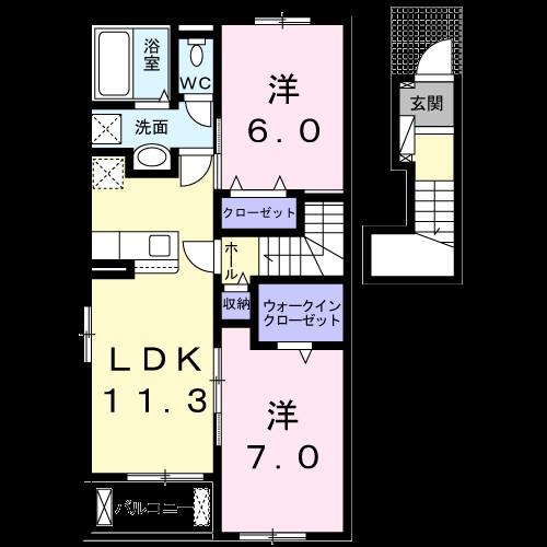 JR中央線 竜王駅 徒歩40分 2階建 築4年(2LDK/2階)の間取り写真