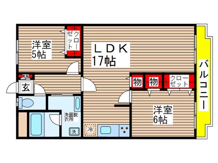 サンライズヒル朝日ヶ丘C棟(2LDK/1階)の間取り写真