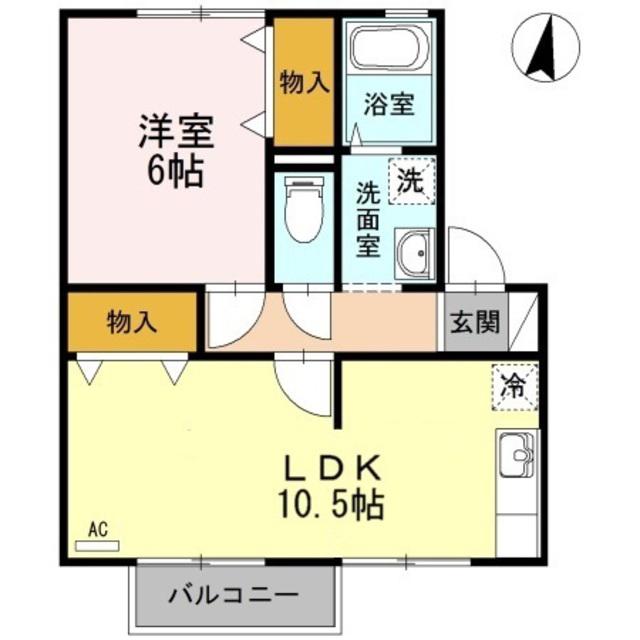 シャトルミヤケD棟(1LDK/2階)の間取り写真