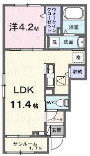 ベクエーム(1LDK/1階)の間取り写真