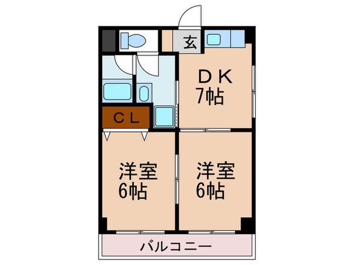 北東マンション(2DK/3階)の間取り写真