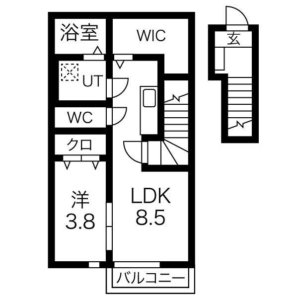 ヴィクトワールさやか(1LDK/2階)の間取り写真