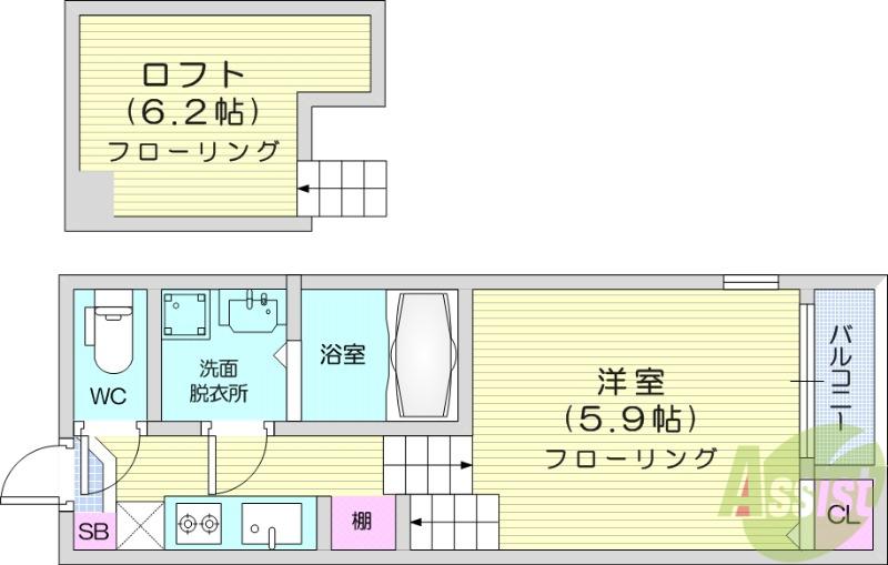 ハーモニーテラス高砂5(1K/2階)の間取り写真