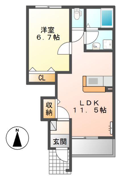 サンライトビュー(1LDK/1階)の間取り写真
