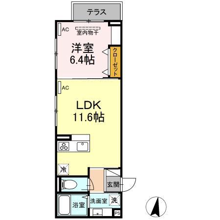 アンジュール高松(1LDK/1階)の間取り写真