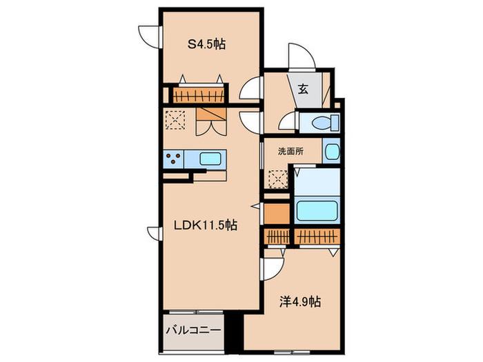 LA PERLA 桜新町(1SLDK/3階)の間取り写真