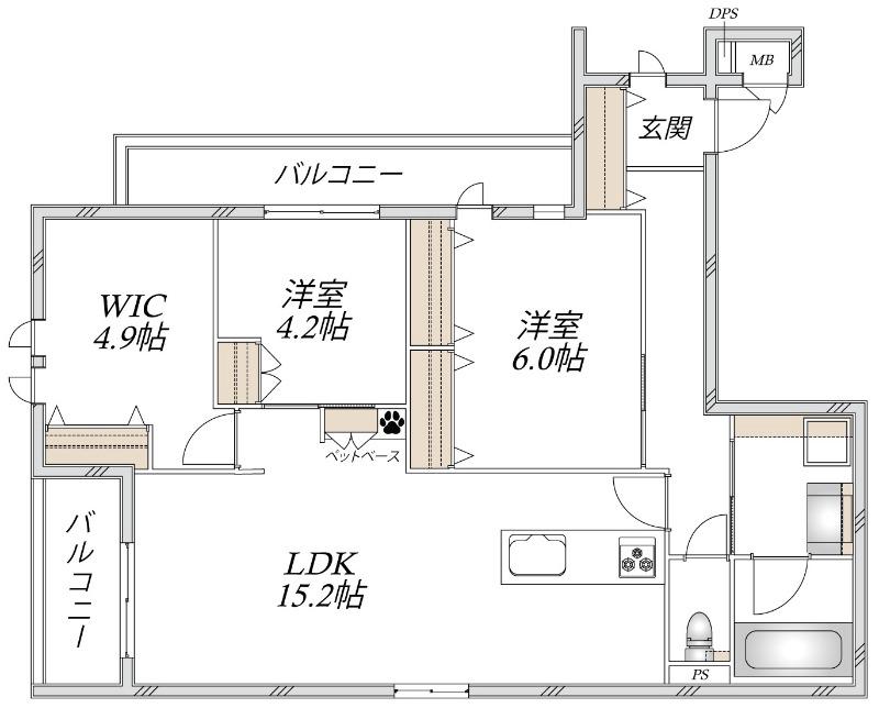大阪市阿倍野区阪南町2丁目へーベルメゾン(3LDK/2階)の間取り写真
