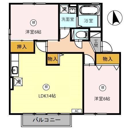 サンクレスト陽明 B(2LDK/2階)の間取り写真
