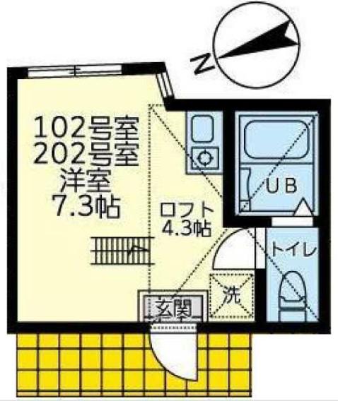 ユナイト追浜ハンプトン(ワンルーム/2階)の間取り写真