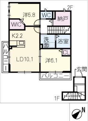 フラットマイウィン(2SLDK/2階)の間取り写真