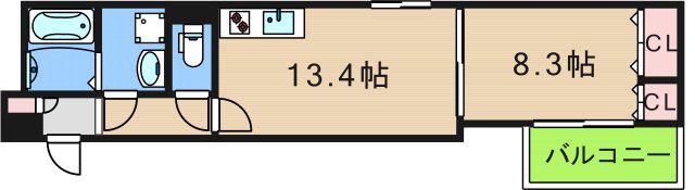クリエオーレ聖天下(1LDK/1階)の間取り写真