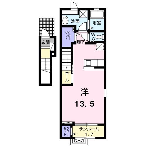 プラージュ(ワンルーム/2階)の間取り写真