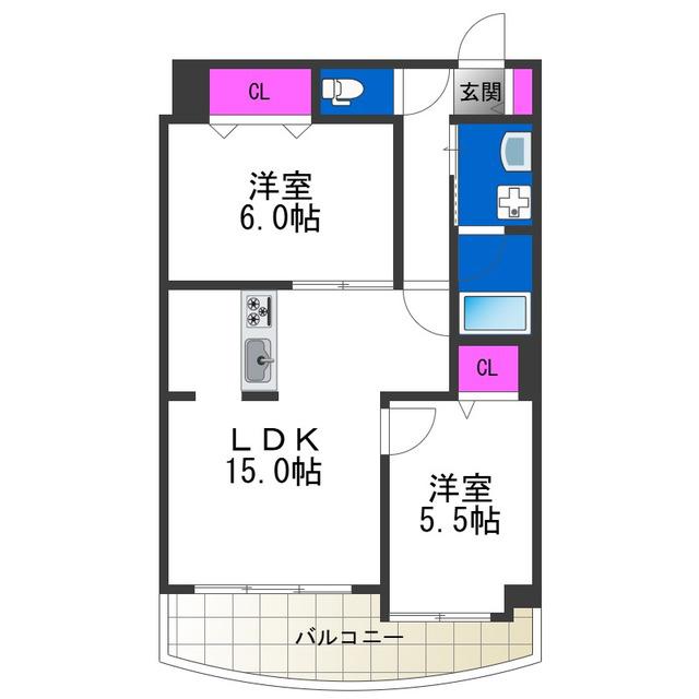 フェルザ住之江公園(2LDK/5階)の間取り写真