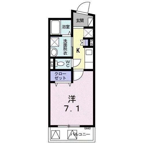 ヴァンソレイユ(1K/2階)の間取り写真