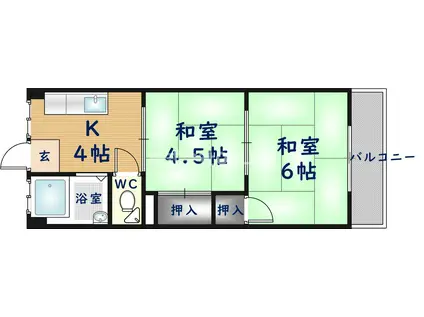 門野マンションA棟(2K/1階)の間取り写真