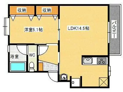 田ノ浦ハイツ(1LDK/2階)の間取り写真