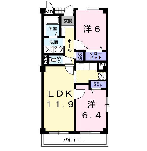 パルテールA(2LDK/2階)の間取り写真