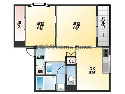 オークヒルズ八尾南(2DK/3階)の間取り写真