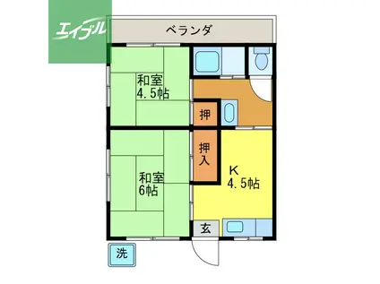 永川アパート1号館(2K/2階)の間取り写真