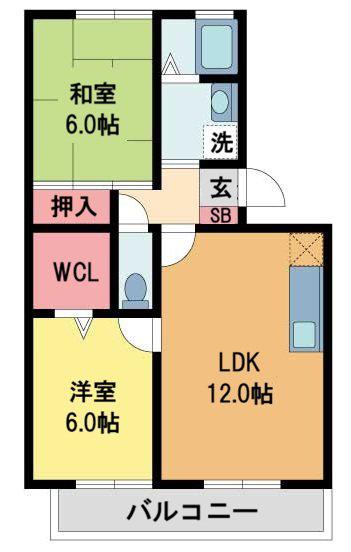 フォンテーヌII(2LDK/3階)の間取り写真