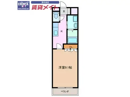 リヴァージュA棟(1K/2階)の間取り写真
