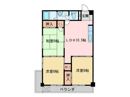 第七越智ハイツ(3LDK/1階)の間取り写真