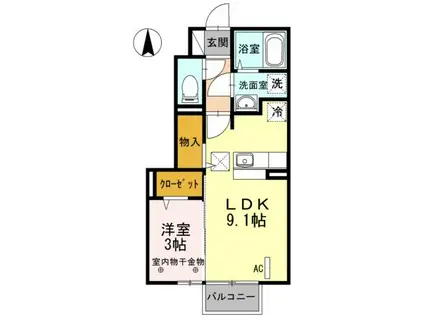 ピアミモザ B(1LDK/1階)の間取り写真