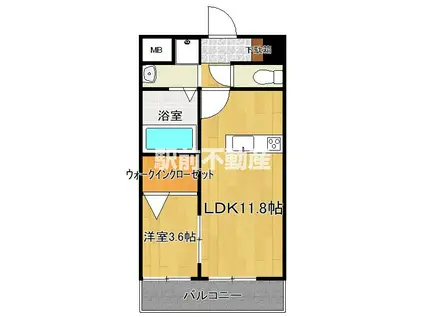 PROUDII花畑(1LDK/2階)の間取り写真