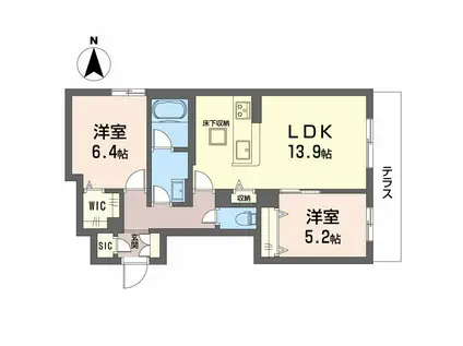 シャーメゾンレーブ(2LDK/1階)の間取り写真