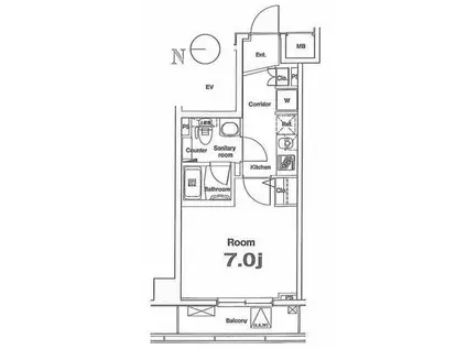 PREMIUM CUBE 大岡山(1K/1階)の間取り写真