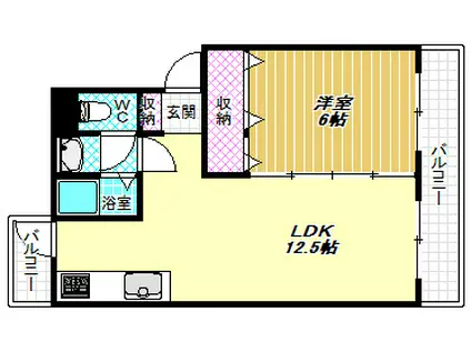 国分旭ヶ丘2棟(1LDK/2階)の間取り写真