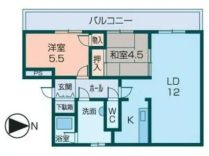エスポアール増田(2LDK/4階)の間取り写真