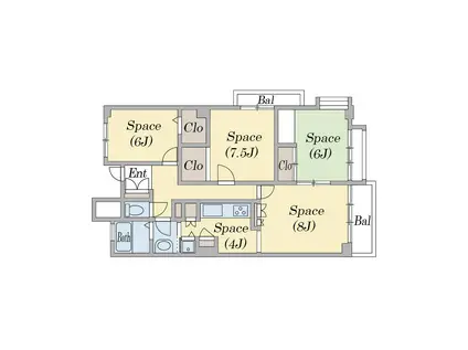 エルタウン学園2・壱0弐号棟(3LDK/6階)の間取り写真