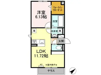 ブレーメン B棟(1LDK/1階)の間取り写真
