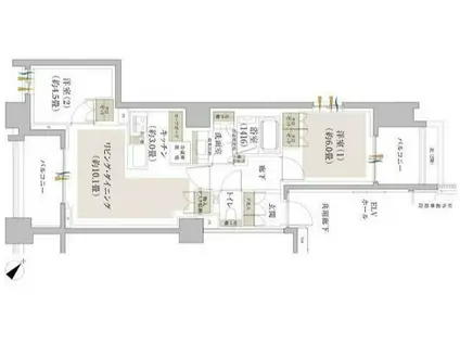 東大前 南西向き 2LDK(2LDK/5階)の間取り写真