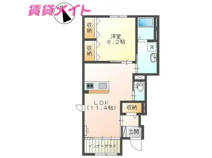 レーヴィア(1LDK/1階)の間取り写真