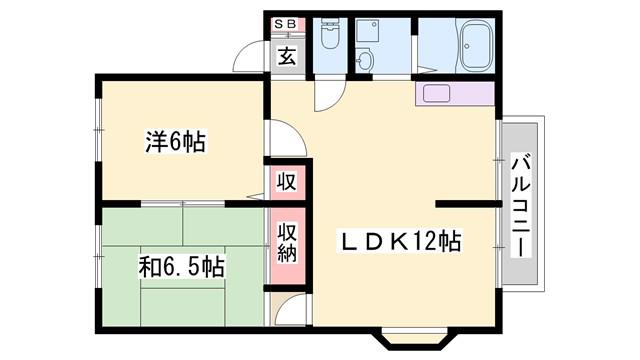 サンビレッジA棟(2LDK/2階)の間取り写真