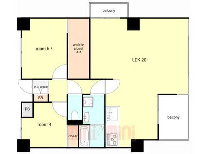 ベルトゥリー若草ANNEX(2LDK/2階)の間取り写真