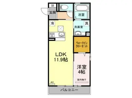 ヴェルドミールB棟(1LDK/1階)の間取り写真