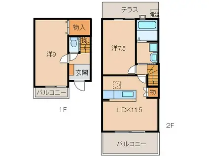 キャラハウス(2LDK/1階)の間取り写真